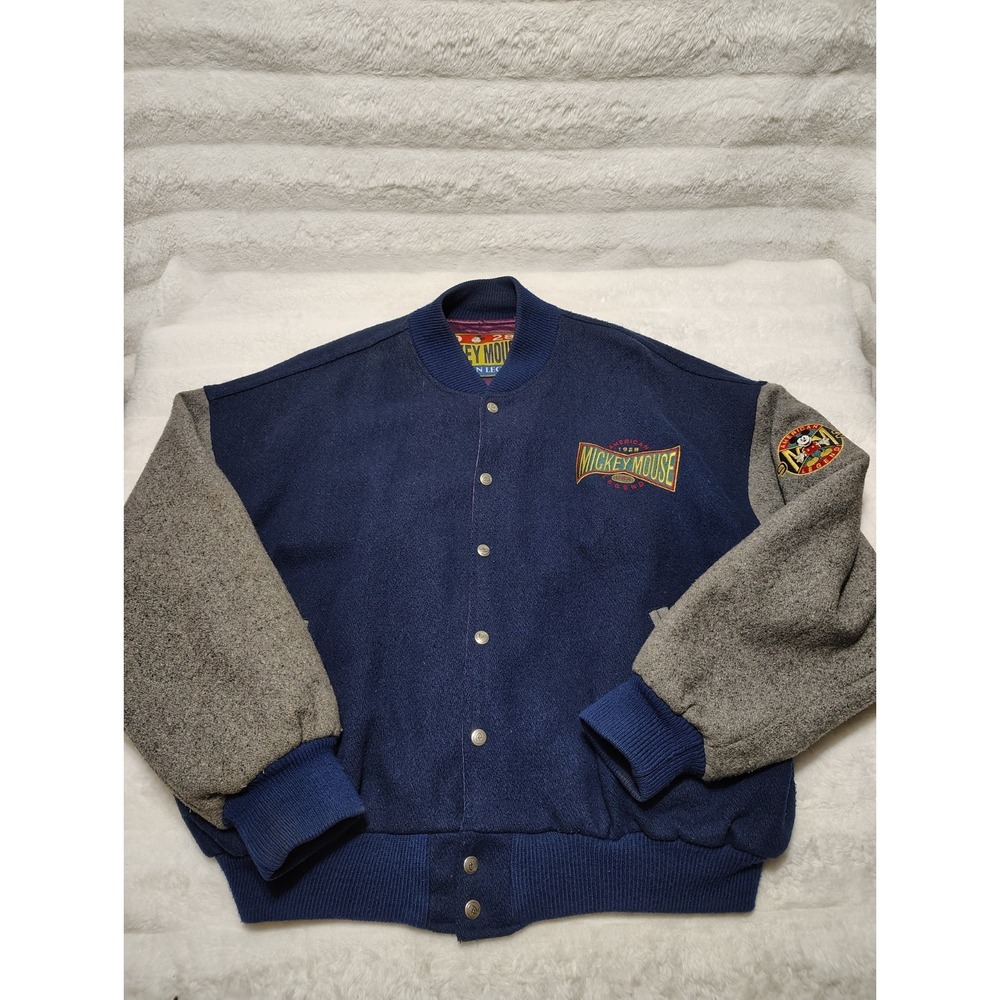 Disney Mickey Mouse Men's XL Weight Embroidered Letter Jacket 80% Wool Snap USA